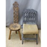 Victorian childs folding chair and a carved oak prie dieu chair