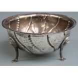 Victorian Irish hallmarked silver sugar bowl raised on three lion mask and paw feet, Dublin 1860,