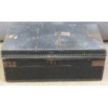 Studded 19thC travelling trunk, W76 x D41 x H30cm