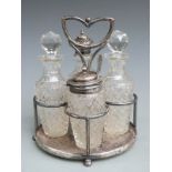 Edward VII hallmarked silver and cut glass four bottle cruet, base hallmarked for Birmingham 1904