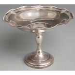 Likely American white metal tazza with wavy pierced edge, diameter 18cm, height 13.5cm, weight