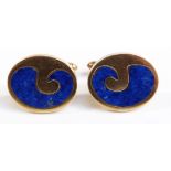 A pair of 14ct gold cufflinks set with lapis lazuli, 11.6g