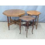 Edwardian octagonal table, width 90cm, and two further side tables