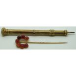 Victorian stick pin set with agate in the form of a horseshoe and a Victorian pencil