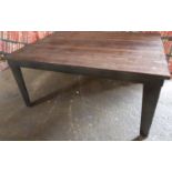 Industrial/haberdashery/shopfitting steel and inset plank top table (in two parts for easy