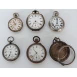 Three silver pocket watches including one J B Yabsley, a hallmarked silver pocket watch case and two