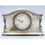 French late 19th/early 20thC French mantel clock in silver plated case,. 12.5cm tall