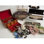 A collection of costume jewellery including agate earrings, vintage earrings, buttons etc