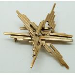 Ivan Tarratt 9ct gold brooch by Ernest A Blyth in a geometric star design, Birmingham 1972, 5.2 x