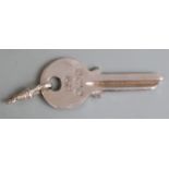 Novelty feature hallmarked silver Yale type key, London 1978, weight 13g