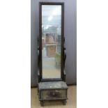 Stained wood cheval mirror with drawer and a corner cupboard, H170 x W50cm