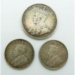 Cyprus George V silver 18 piastres 1921 GF, together with a 9 piastres example GF, and a 1919 9