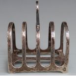 George V hallmarked silver five bar toast rack, Sheffield 1928 maker James Dixon & Sons Ltd,