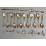 Two sets of six hallmarked silver teaspoons, one set being seal topped together with a hallmarked