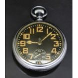 Waltham keyless winding open faced military pocket watch with inset subsidiary seconds dial,