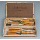 Collection of wood carving chisels impressed M&C London,  Marples and Sons etc