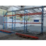 Three bays of heavy duty pallet racking comprising four 360x90cm uprights and twelve 280cm cross
