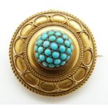 Victorian Etruscan Revival gold brooch/ pendant with applied rope twist decoration, set with