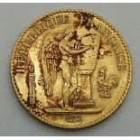 1876 gold French twenty Franc coin