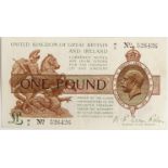 Fisher 1919 English one pound note, crisp, clean near uncirculated