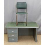 Industrial desk and chair, the chair marked Omal, W122 x H62 x D80cm