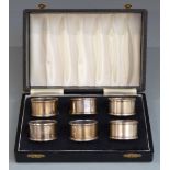 Set of six hallmarked silver napkin rings, Sheffield 1979 maker's mark H.G & S, weight 95g