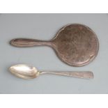 German white metal spoon marked 800 and E. Brede, length 22cm, weight 48g and a hand mirror also