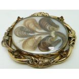 Victorian mourning brooch set with a portrait miniature and verso set with hair, engraved 'Presented