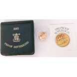 1980 proof gold full sovereign, cased with certificate