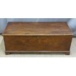 19thC elm trunk with candlebox within, W108 x D49 x H38cm