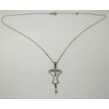 Hallmarked silver pendant set with floral enamel by J A & S, (Birmingham 1916, length 3.8cm
