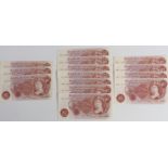 Ten 10 shilling 'J S Forde' UK banknotes, includes a consecutive trio, all crisp, clean and