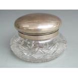 German white metal lidded cut glass oversize dressing table pot, with German 800 grade silver marks,