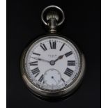 Elgin silver plated keyless winding open faced military pocket watch with inset subidiary seconds