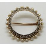 Victorian brooch set with diamonds and seed pearls, in original Harrods box