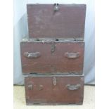 Three wooden trunks, largest W86 x D54 x H53cm