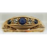 Victorian 18ct gold ring set with diamonds and sapphires, 3.4g, size Q
