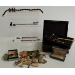 Two silver bracelets, silver Arts & Crafts style brooch, vintage Cheltenham box, costume jewellery