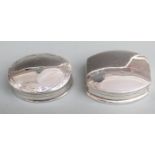 Modern hallmarked silver oval pill box together with a similar example marked 925, both 3.5cm