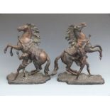 Pair of bronze Marley horses after Coustou, signed to bases, height 45cm