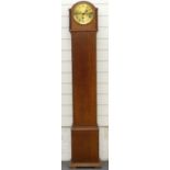 An oak cased granddaughter clock with three train movement and with bobbin turned decoration, the
