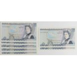 Five consecutive 'D H  Somerset' UK £5 banknotes, all crisp, clean and uncirculated