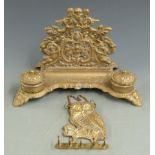Brass standish or letter rack and owl key hooks