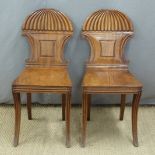 Pair of 19thC mahogany shield back hall chairs, width 28cm