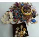 A collection of costume jewellery including vintage costume earrings, bracelets, amethyst necklace