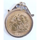 1913 gold half sovereign in 9ct gold pendant mount, 5.1g