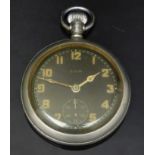 Elgin keyless winding open faced military pocket watch with inset subsidiary seconds dial, gold