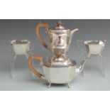 Art Deco hallmarked silver four piece teaset of octagonal design, Sheffield 1938 maker Harrison