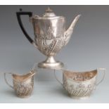 Goldsmiths & Silversmiths Co Ltd Victorian hallmarked silver three piece teaset with embossed