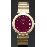 Raymond Weil 18ct gold plated wristwatch ref. 5610 with date aperture diamond hour markers, burgundy